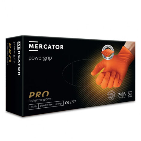 GANTS EN NITRILE ÉPAIS ET RÉSISTANTS ORANGE MERCATOR GOGRIP, TAILLE L, 50 PIÈCES