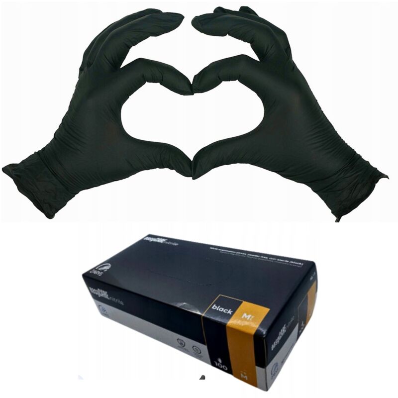 Gants en nitrile M 100 pcs. gants médicaux noirs non poudrés noirs