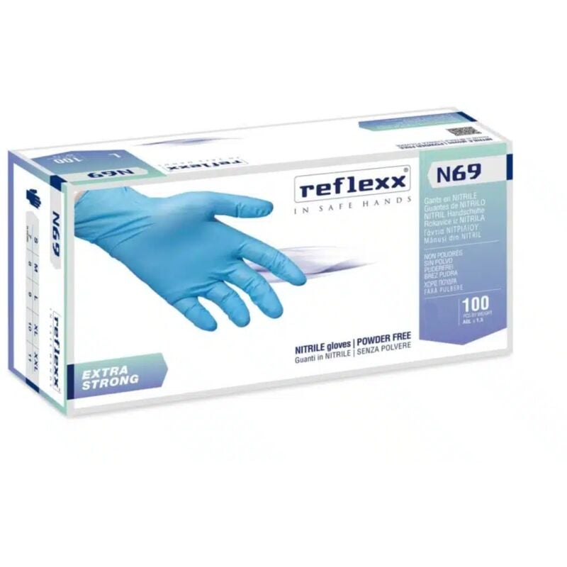 Reflexx - Gants en nitrile N69 sans poudre 100 % sans latex 7 g Cat. 3 100 pièces xxl