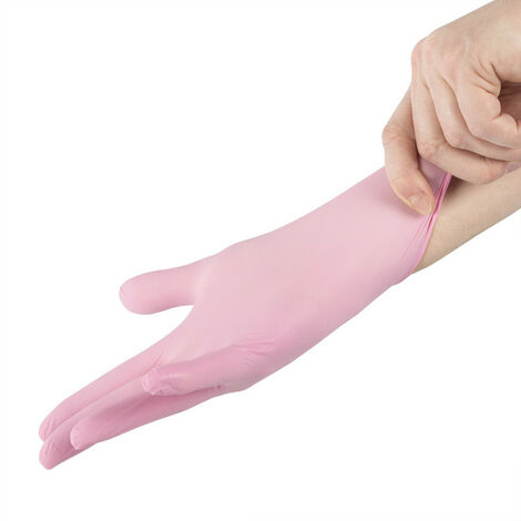 Gants en nitrile rose jetables - Hygiène et Soins