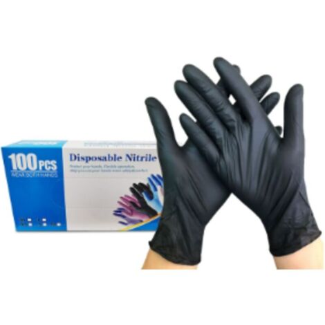 Gants en Nitrile Taille L Noirs Sans Poudre ni Latex – 100 Pièces pour Laboratoire et Usage Médical
