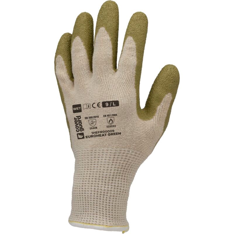 Lot de 10 - Gants coton/PE recyclé blanc euroheat green - Enduite latex vert 10