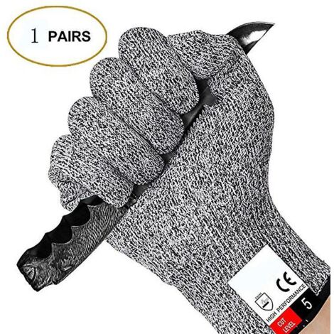 Gants gris anti-coupures - 1 paire (26 cm) - Niveau de sécurité 5 pour la cuisine, les travaux extérieurs et plus encore