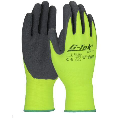 Gants haute visibilité G-Tek® enduit latex crêpé jaune fluo/gris T9 - PIP - 39-FG1315-YN-9