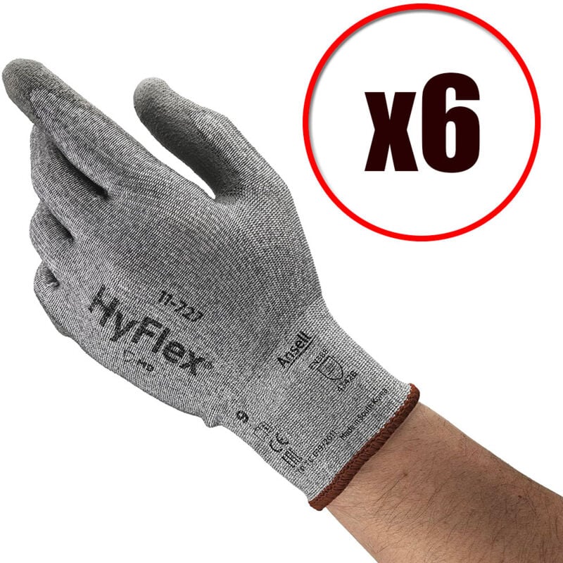 Lot de 6 paires de gants de travail en pu tricot Hyflex 11-727 EN388 Taille - Taille 9