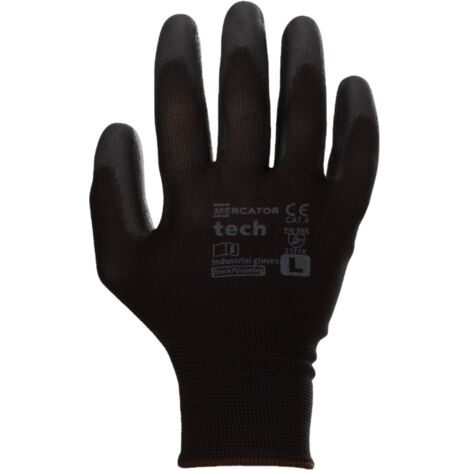 Gants industriel polyester et couche latex Noir taille L Mercator 12 paires