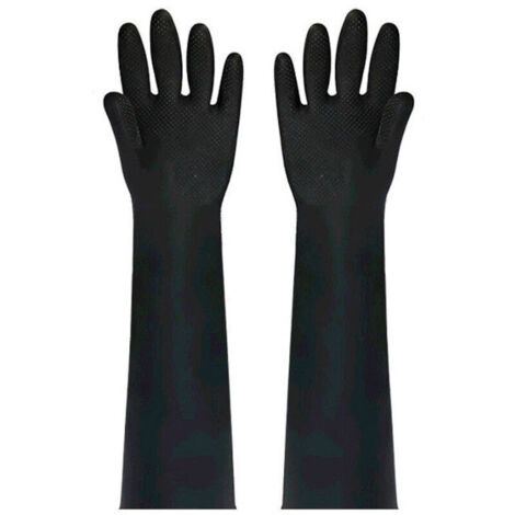 Gants industriels en latex allongés de 40 cm, résistants aux acides, épais, longs, en caoutchouc noir (1 paire)
