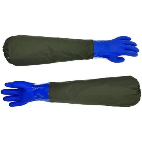 Gants industriels lourds Gants imperméables longs Gants en caoutchouc PVC Gants résistants aux produits chimiques réutilisables pour l'industrie des machines résistantes à l'huile Bleu 1 paire