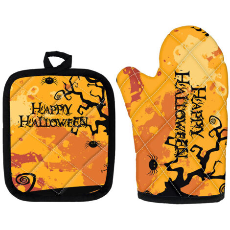 Gants isolants de four pour Halloween, ensemble avec tapis pour micro-ondes