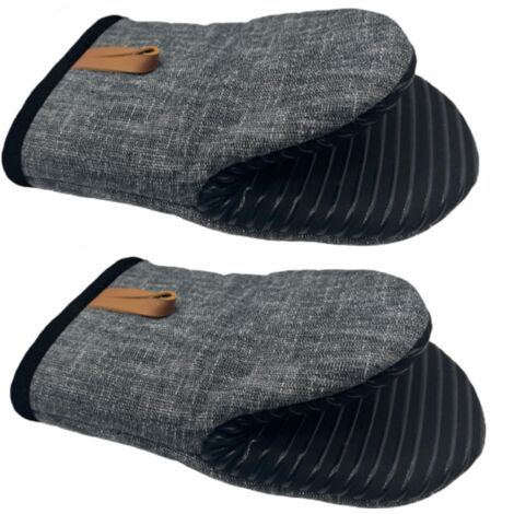 Gants isolants en silicone résistant aux hautes températures (paire) avec anneaux de suspension antidérapants, parfaits pour la cuisine, les barbecues et la pâtisserie, noirs.