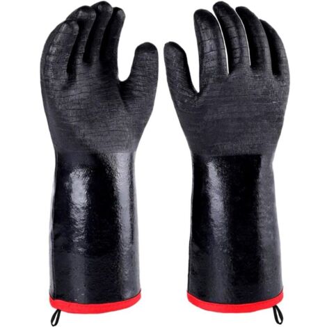 Gants isolés résistants à la chaleur/au froid pour barbecue/grill Mitaines de four pour fumeur,support de casserole, ignifuge à l'épreuve de l'eau et de l'huile avec revêtement en néoprène (14 ")