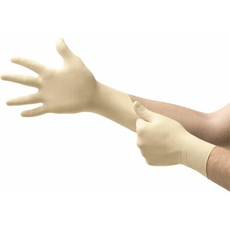 Gants Jetables Latex Non Poudrés, Gant Très Fin et Ambidextre, Protection Chimique, Mécanique, Industrie Alimentaire, Gants Usage Unique Haute Qualité, Taille L (100 Gants)