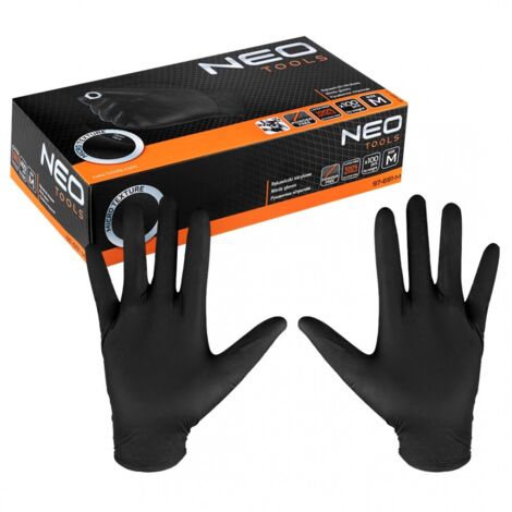 Gants jetables nitrile NEO TOOLS EPI - 100 pièces, Taille M, Noir