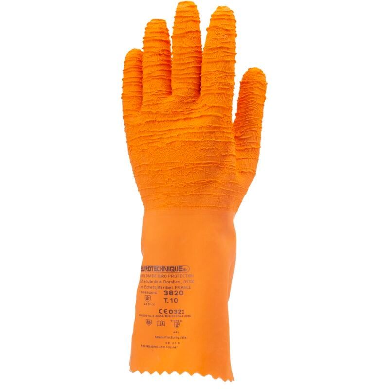 Lot de 12 - Gants latex crépé orange 34 cm qualité sup Taille 8