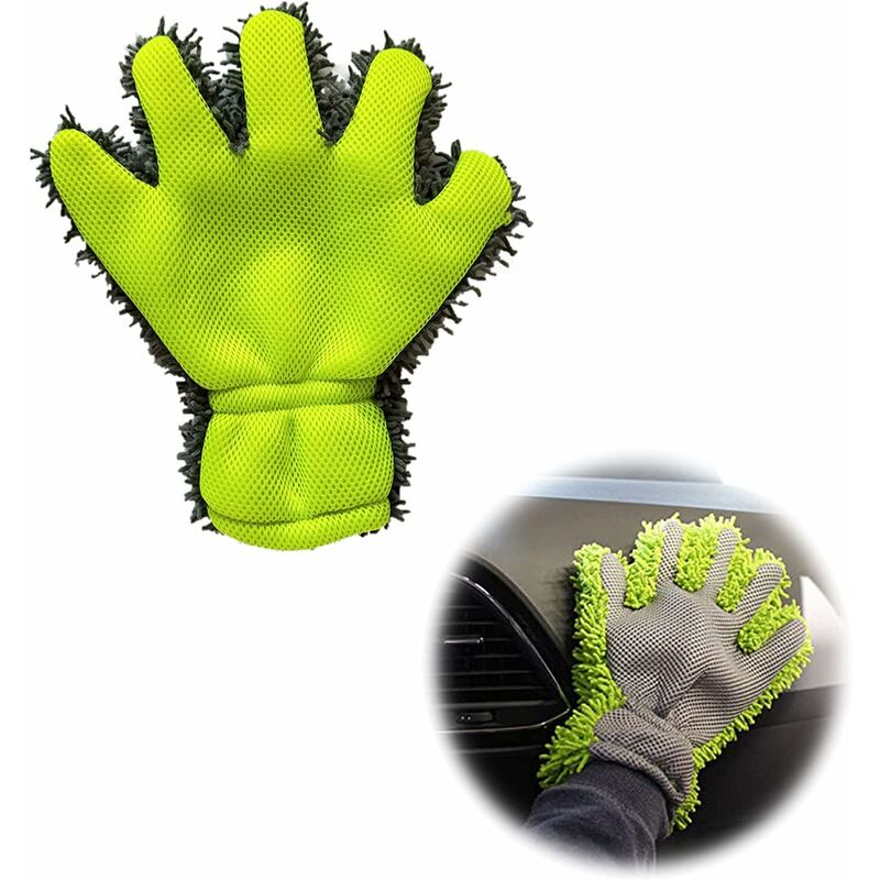Gants Lavage Voiture de Chenille Gant de Lavage Microfibre de Chenilla à Voiture Gant de Polissage Nettoyage avec Une Forme à 5 Doigts pour Essuyer