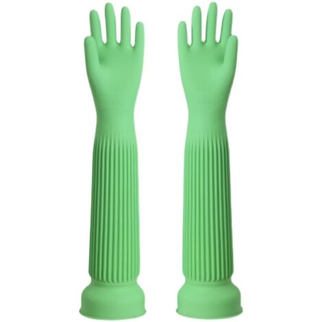 Gants longs imperméables en latex de caoutchouc, réutilisables, pour le jardinage ou la cuisine, 58 cm, verts