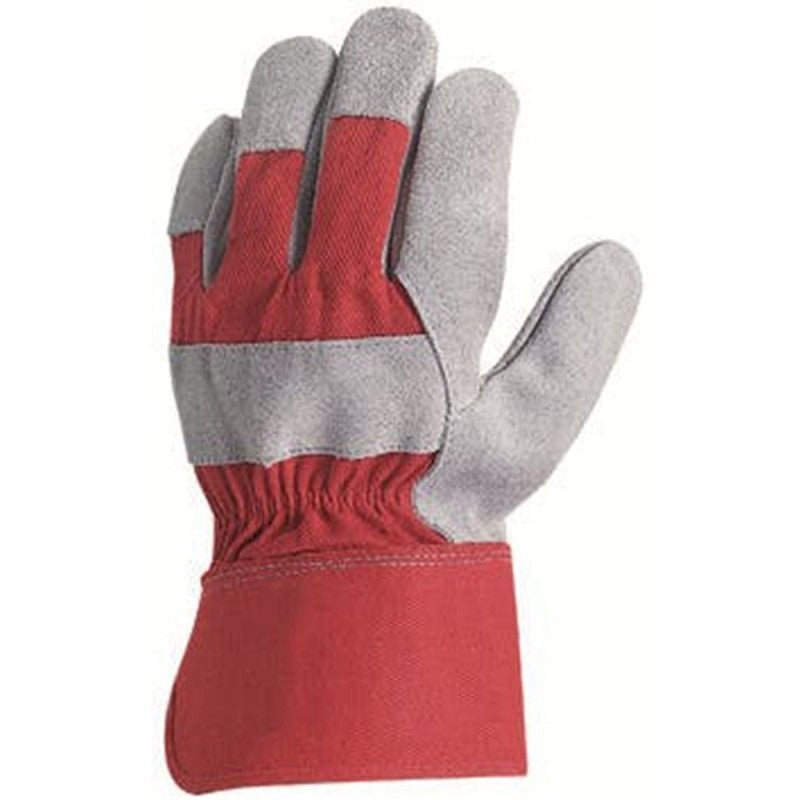 Lot de 12 - Gants Manutention docker croûte vachette - toile rouge Taille 8