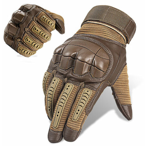 Gants Moto à Écran Tactile pour Homme Femme,Guazhuni Gants Tactiques Militaires de Protection des Articulations, Gants de Sports de Plein Air Durables pour L'équitation, Le Tir, la Chasse（marron，L）