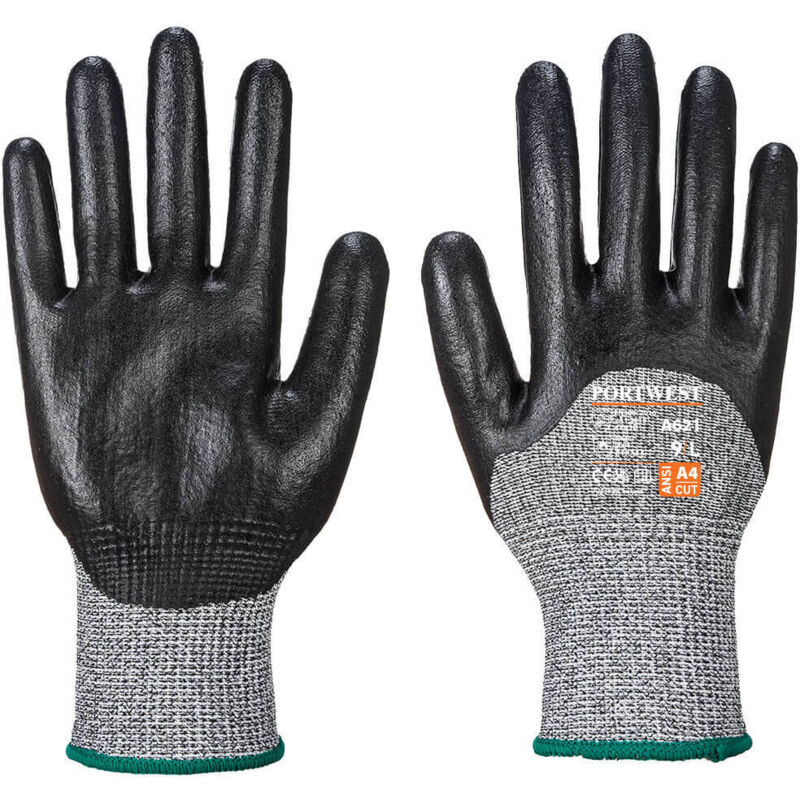 Image of Nitril-Schaum-Handschuhe mit Schnittschutz, beschichtet 3/4, Schwarz, XL – Größe 10