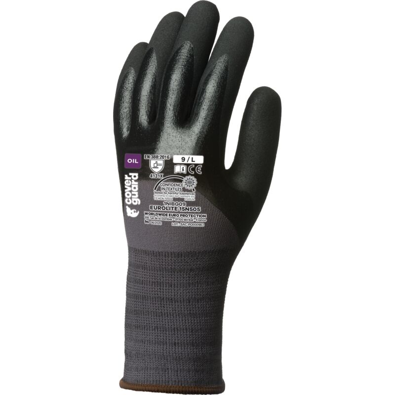 Lot de 10 - Gants Manutention eurolite 15N505 15G double end nit paume+3/4 dos Taille 9