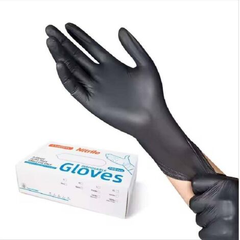 Gants Nitrile Jetables Noirs Taille M – Boîte de 100 – Sans Poudre & Sans Latex, Résistants, Alimentaires – Idéal pour Industrie, Laboratoire, Nettoyage & Restauration