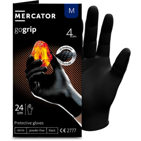 Gants nitrile NOIR taille M à structure en diamant Pochette 4 gants MERCATOR