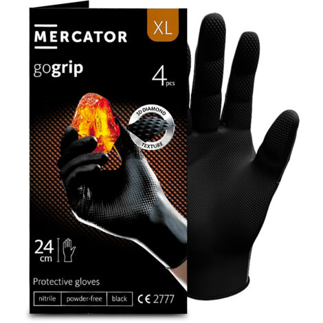 Gants nitrile NOIR taille XL à structure en diamant Pochette 4 gants MERCATOR