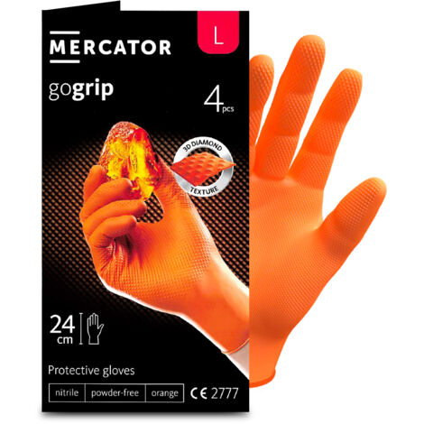 Gants nitrile ORANGE taille L à structure en diamant Pochette 4 gants MERCATOR