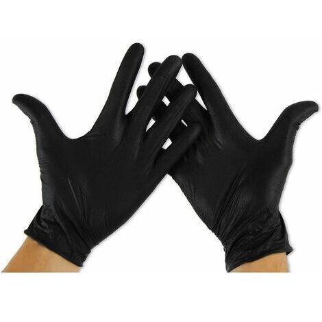 Gants Nitrile - Taille L - Sans Latex - Noir - 100 Pièces