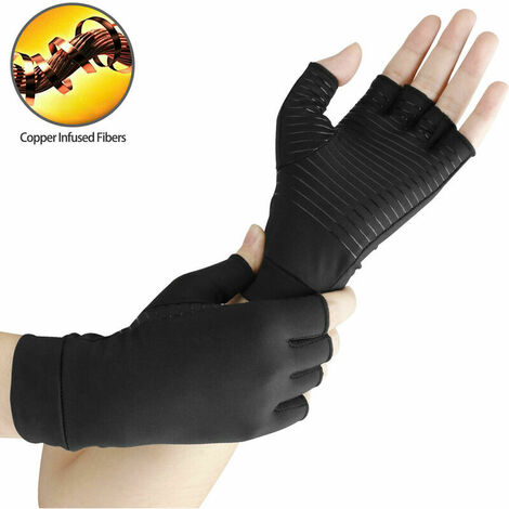 Gants noirs en fibre de cuivre à demi-doigts Gants de compression pour arthrite en cuivre,HANBING
