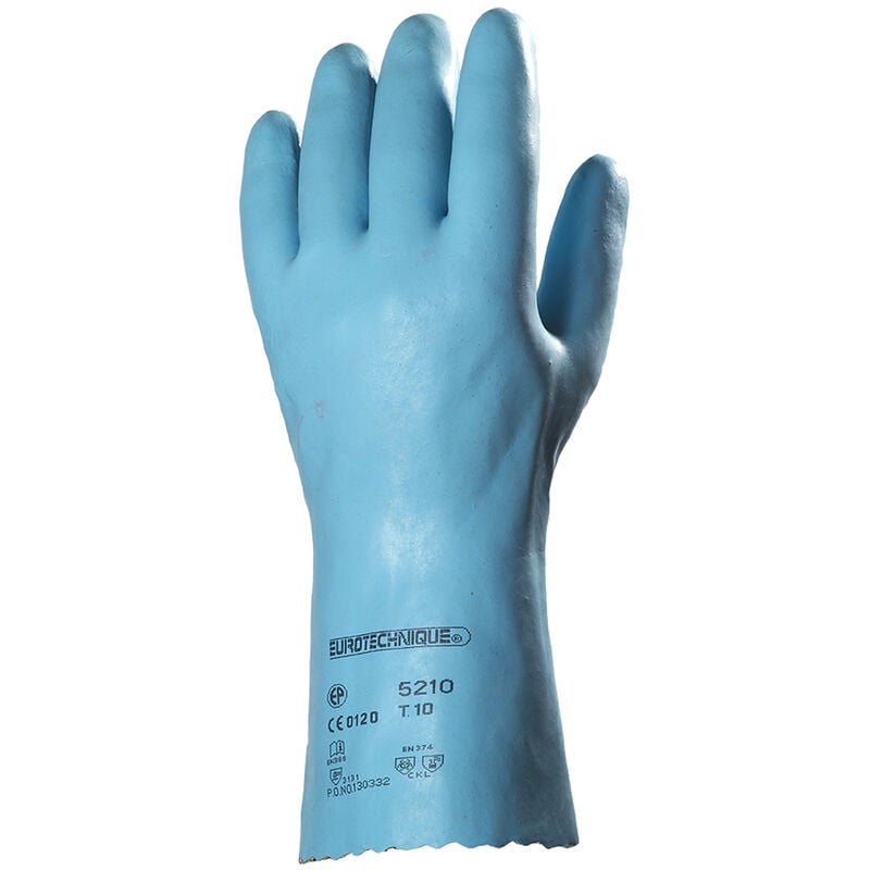 Lot de 10 - Gants eurochem L5210 - Support en coton - Enduction en latex naturel bleu Taille 10