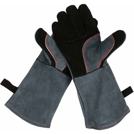 500 °C hitzebeständige Handschuhe Feuerfeste Lederhandschuhe für Grillöfen (Grau, 14 Zoll)