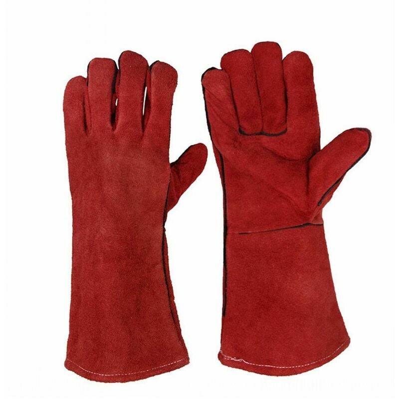 KZQ - Gants Résistants à la Chaleur et au Feu en Cuir de Haute Qualité, Idéaux pour Soudeurs, Poêles à Bois, Barbecues, Jardinage, Conçus pour Hommes