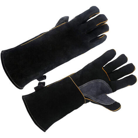 Gants résistants à la chaleur et au feu en cuir de vache, pour la cheminée, le four, le gril, le soudage, manipulation d'animaux