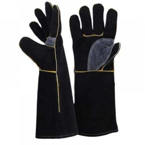 Gants résistants au feu et à la chaleur, en cuir avec coutures en Kevlar, parfaits pour cheminée, cuisinière, four, gril, soudage, barbecue, MIG, maniques et traitement des animaux (16 pouces)
