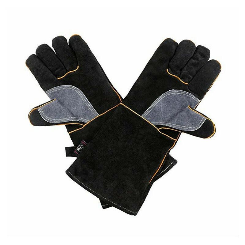 Gants résistants au feu et à la chaleur extrêmes, cuir avec coutures en kevlar, parfaits pour cheminée, poêle, four, grill, soudage, barbecue, mig,