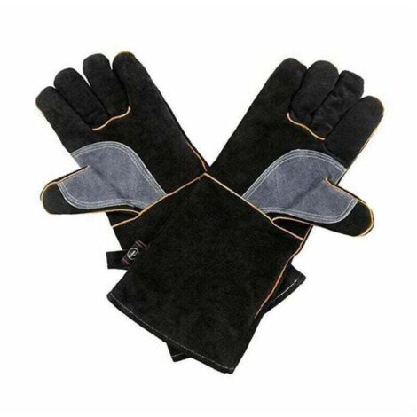 Gants résistants au feu et à la chaleur extrêmes, cuir avec coutures en kevlar, parfaits pour cheminée, poêle, four, grill, soudage, barbecue, mig, support à marmite, traitement des animaux(1 ensemble