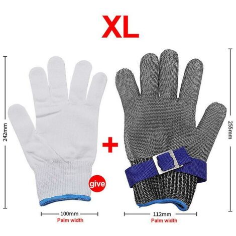Gants résistants aux coupures Gants de boucher en acier inoxydable 316L Protection de niveau 5 Gant de travail XL(Un gant)