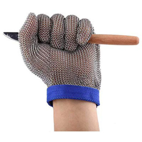 Gants résistants aux coupures Gants de protection en acier inoxydable pour l'écaillage d'huîtres, la coupe de viande (1 pièce, bleu-XL)
