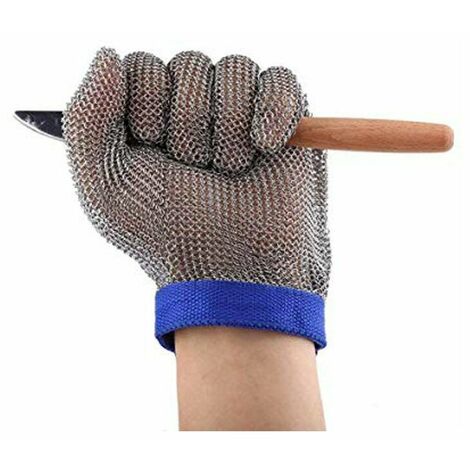 Gants résistants aux coupures Gants en coquille d'huître en acier inoxydable, viande coupée (1 pièce, bleu M)