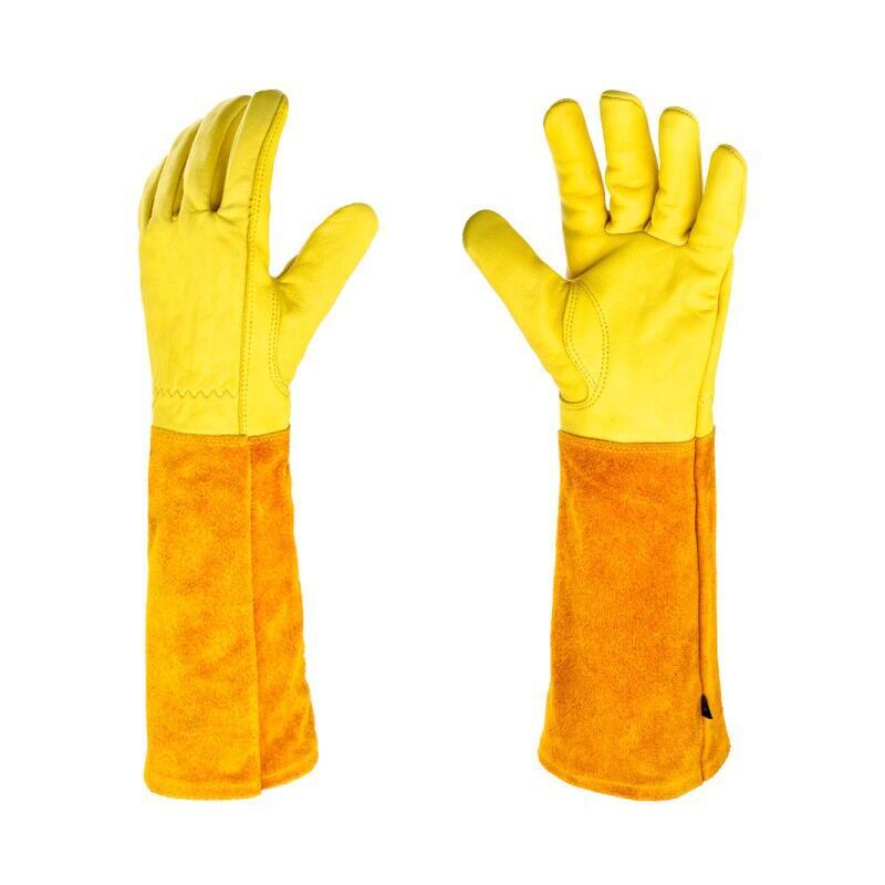 gants roncier - paire de gants de jardinage - protection cuir - gants de jardinage pour les épines et ronces et gants de travail--jaune--l