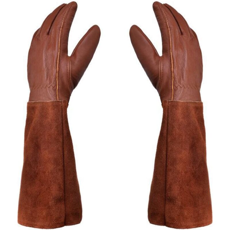 gants roncier - paire de gants de jardinage - protection cuir - gants de jardinage pour les épines et ronces et gants de travail--marron--l