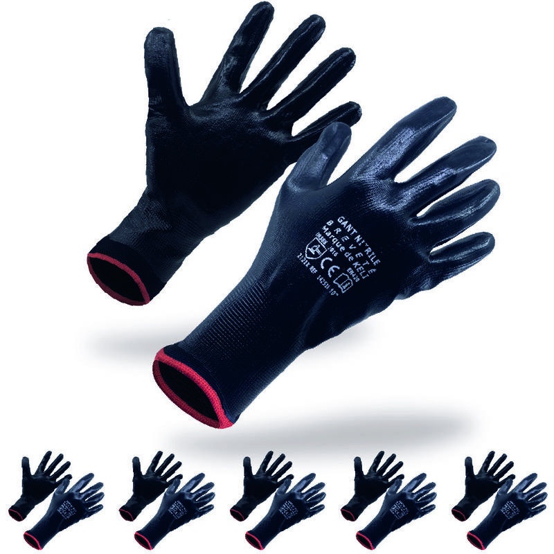 Keli - Lot 5 Gants Travaux Milieu Humide Nitrile T08