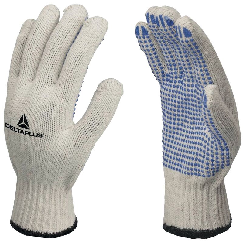 Gants tricoté en polycoton picots pvc TP169 blanc/bleu T9 Delta Plus TP16909