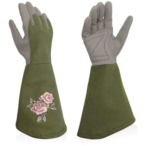 Gants vert clair de jardin pour femme - Avec protection complète contre les épines - Gants de travail longs avec résistance aux perforations - Pour le jardinage（37x15cm）