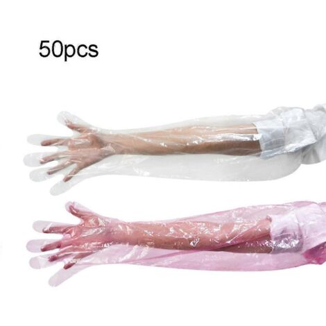 Gants vétérinaires transparents à manches longues, 50 pièces, pour habillage de terrain, gants de dissection, manchons protecteurs jetables.