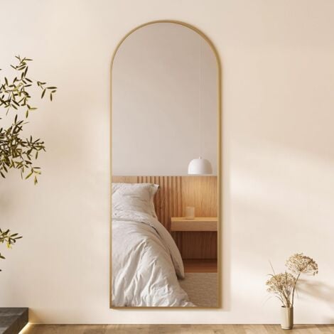 BOROMAL 150 x 50 cm HD Ganzkörperspiegel mit MetallrahmenSchlafzimmerspiegel Ankleidespiegel Hängespiegel Wandspiegel(Bogen Gold)