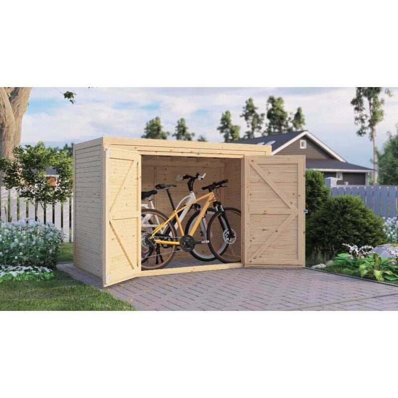 Garage à vélos DesignCube Naturel , 18 mm Épaisseur de paroi 208 x 103 cm