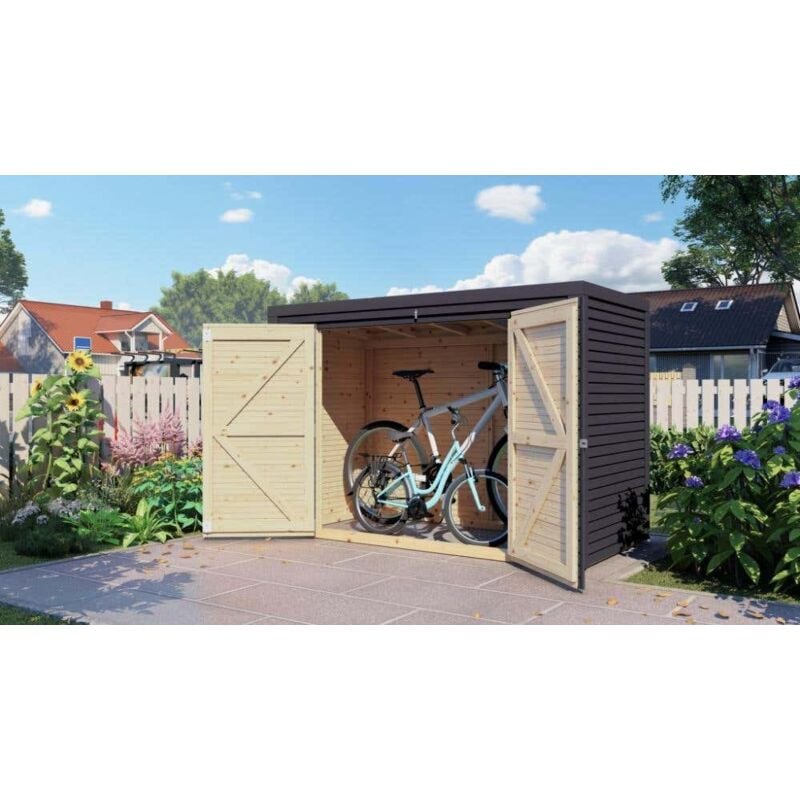 Alpholz - Garage à vélos DesignCube Noir Lasure , 18 mm Épaisseur de paroi 208 x 103 cm