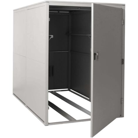 Garage à vélos double abri métallique verrouillable avec rails 160 x 113 x 209 cm en fer gris clair 040006964